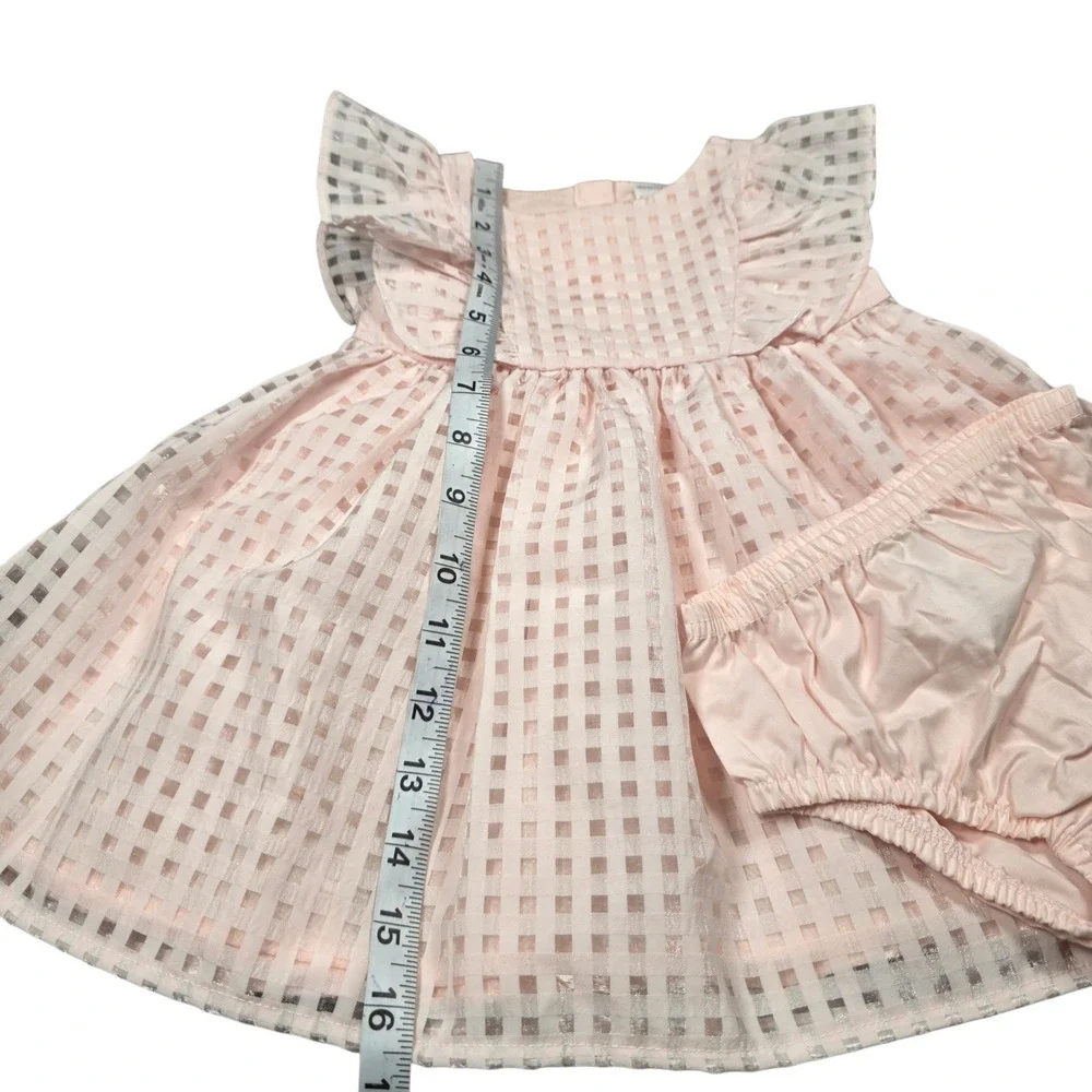 Carters Child of Mine Baby Girl Pink Metallic Grid Dress Diaper‎ Cover Set 6-9M